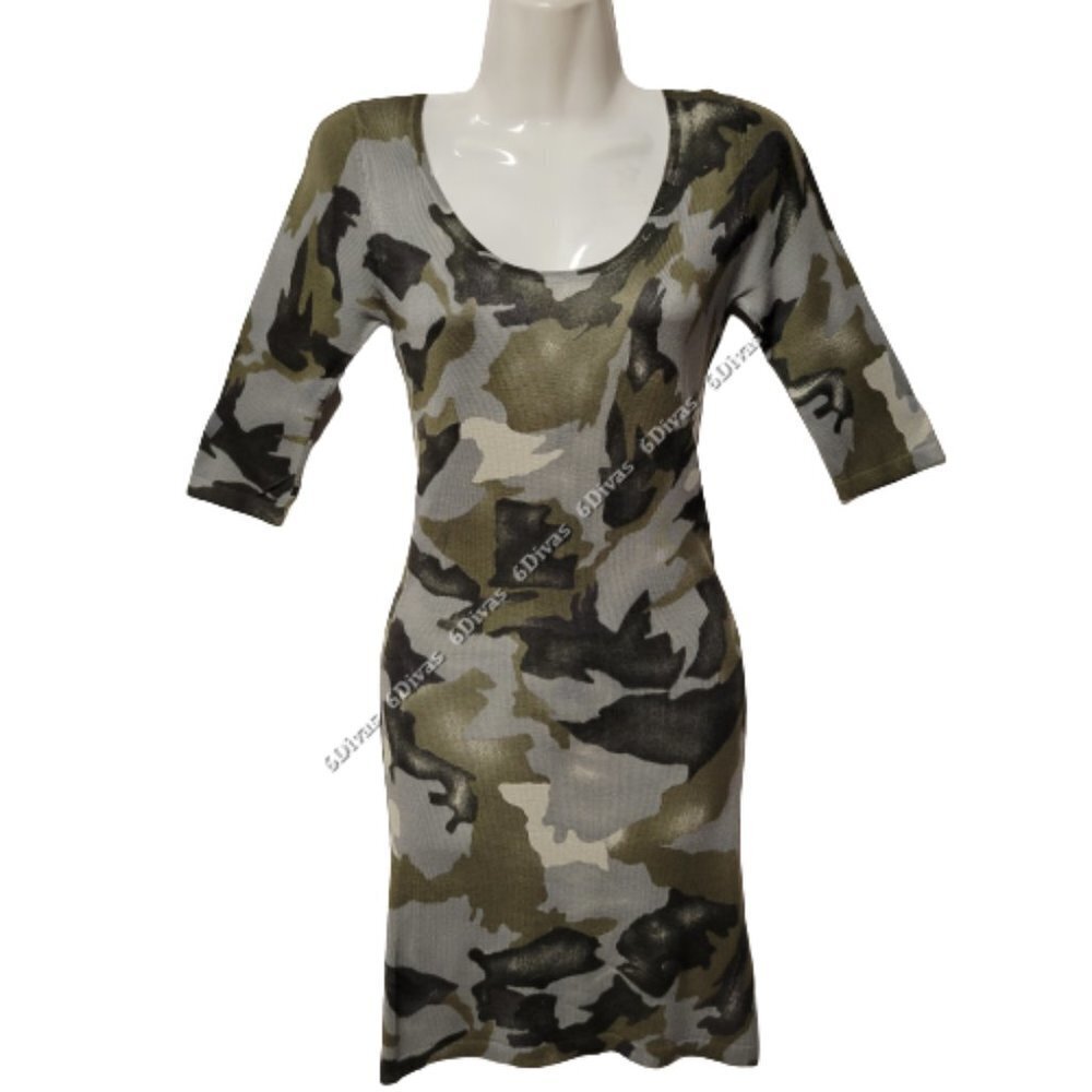 Sexy camouflage body hugging dress military army green sz. M